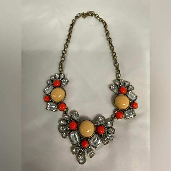 J. Crew Jewelry - J CREW Butterscotch Tangerine Orange Clear Stone Chunky Large Brass Necklace